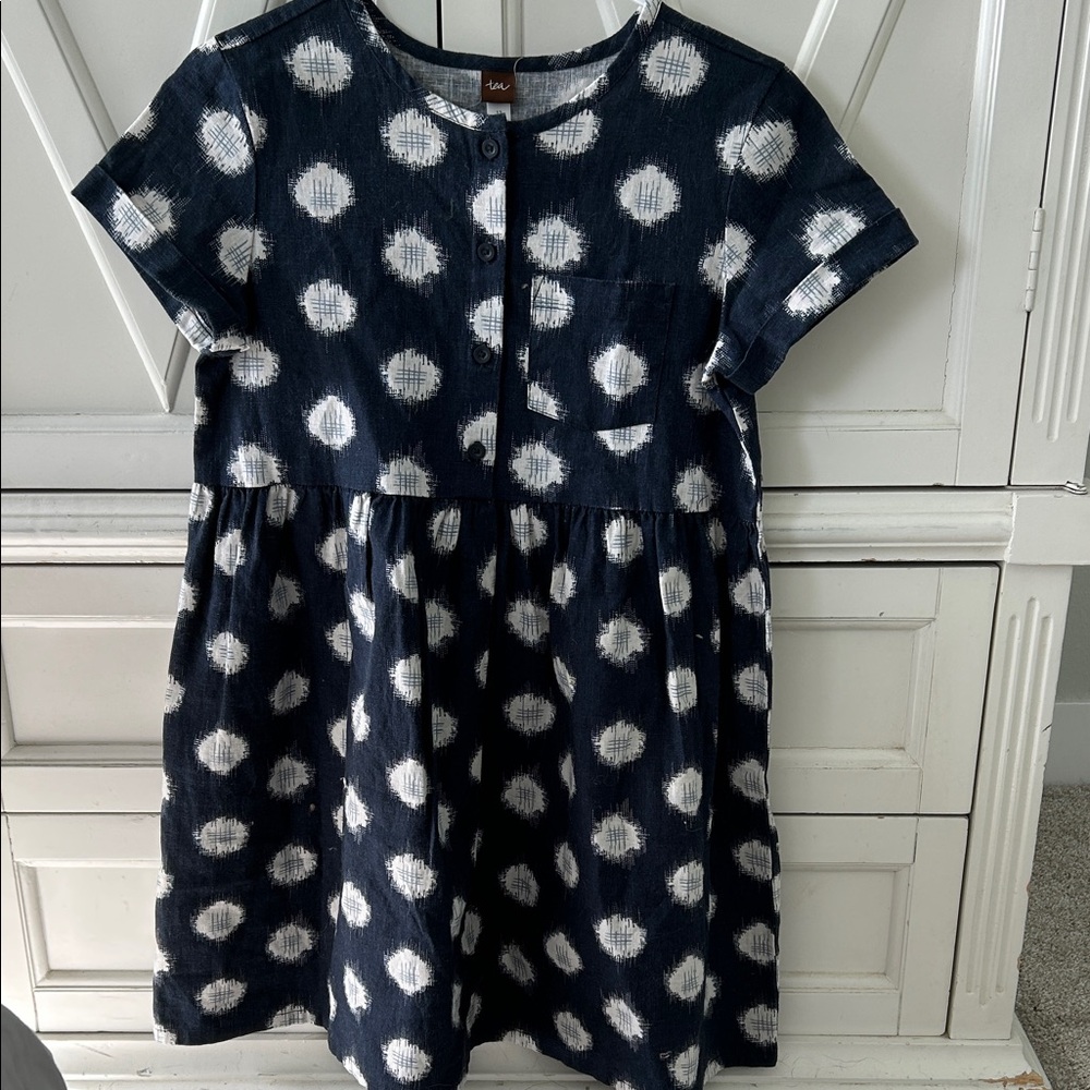 Tea Collection Navy and White Dot Print Casual Kids Dress